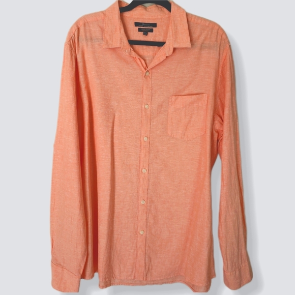 Marc Anthony Orange Button-Up Linen Blend Shirt Size XL Office Business Casual - Picture 1 of 6